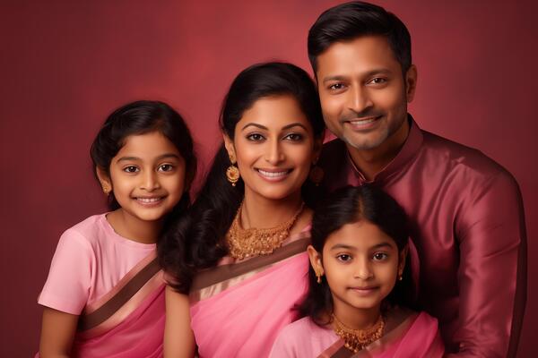 ai-generated-illustration-portrait-of-beautiful-indian-family-parents-with-kids-on-studio-background-photo (1)